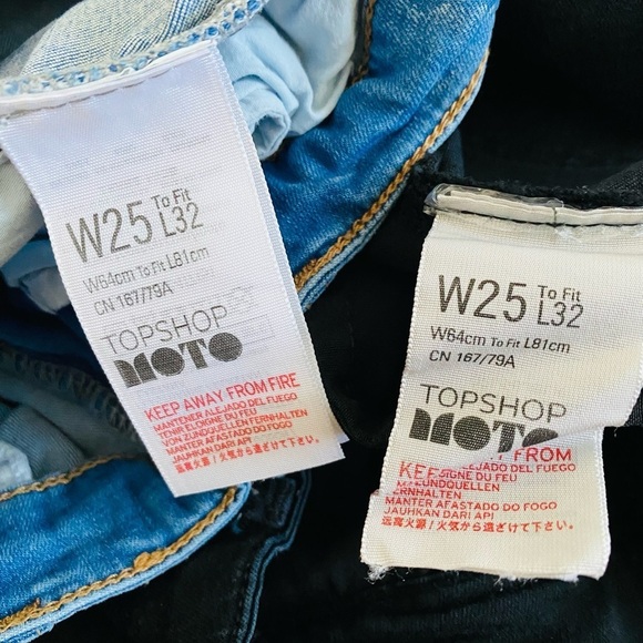 Top Shop Moto Leigh Two Pairs Jeans Black and Light Wash Ripped Jeans, 25 x 32 - Picture 8 of 13